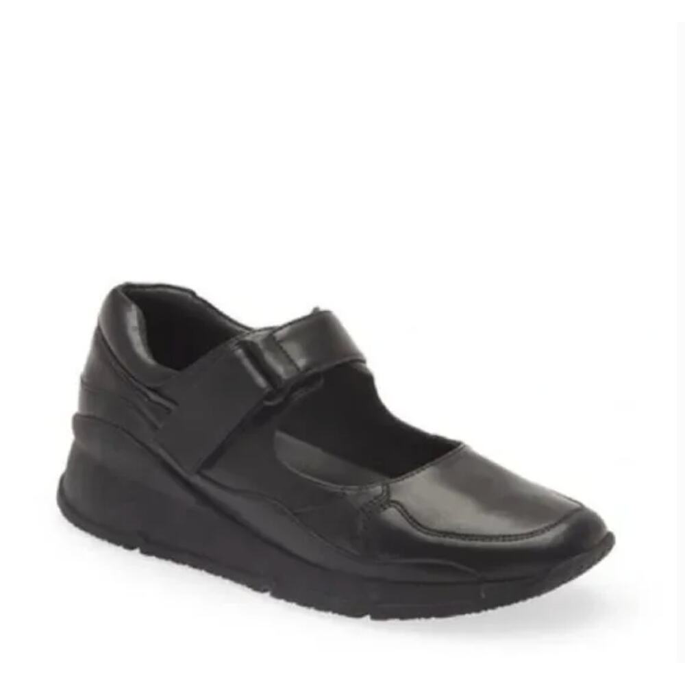 Jeffrey Campbell Kicks Wedge Sneakers 11 Black NWOT Mary Jane Leather Preppy